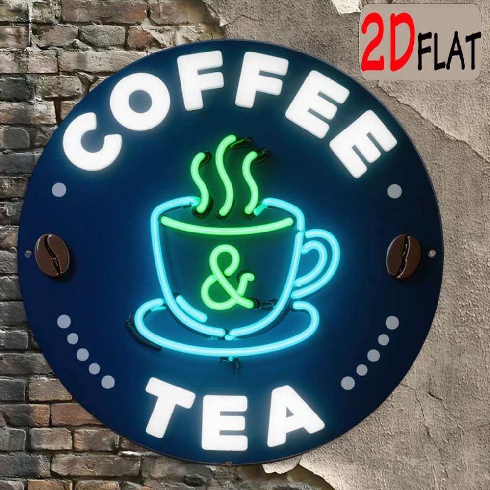 Coffee Tea Neon Sign - Placa de metal redonda com estampa