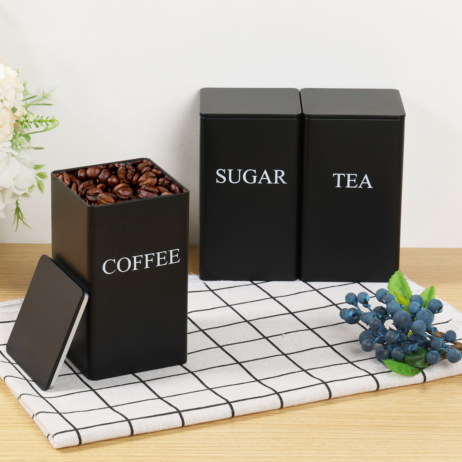 Coffee Tea Sugar Canister Set - 3 pçs caixas de armazenamento de