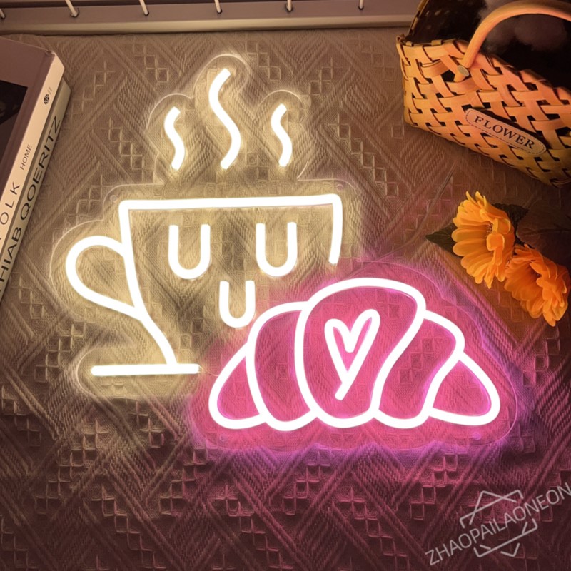 Coffee Tea Neon Sign - Café pão sinal de néon croissant