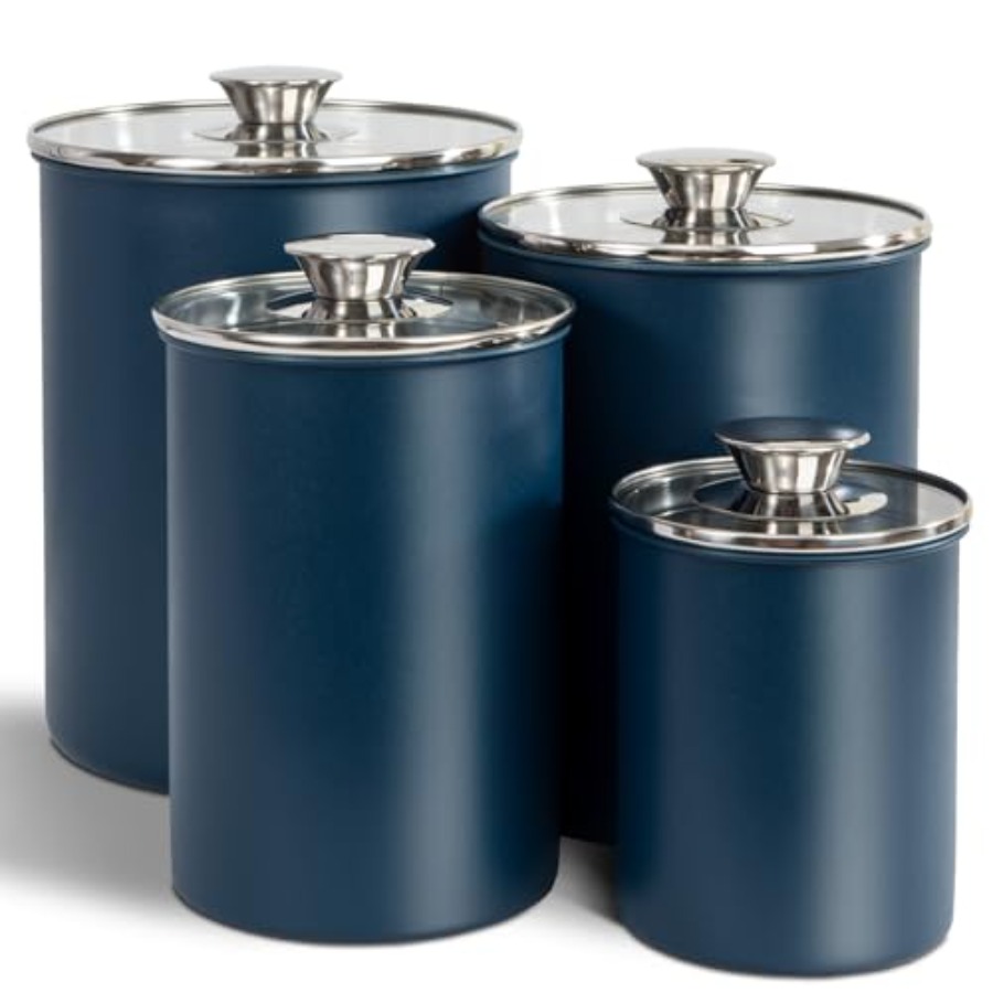 Coffee Tea Sugar Canister Set - Conjunto de 4 Recipientes de Aço