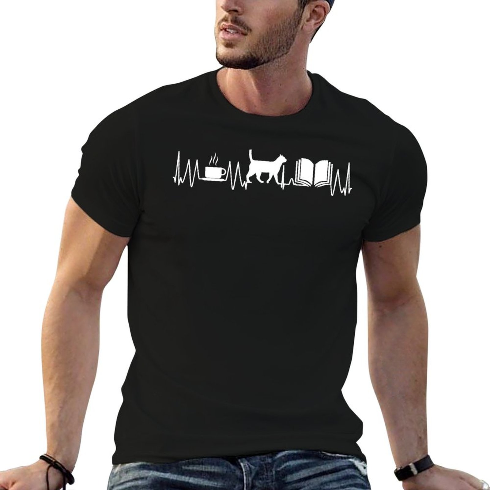 Coffee Tea Knits - Camiseta masculina com estampa de gato,