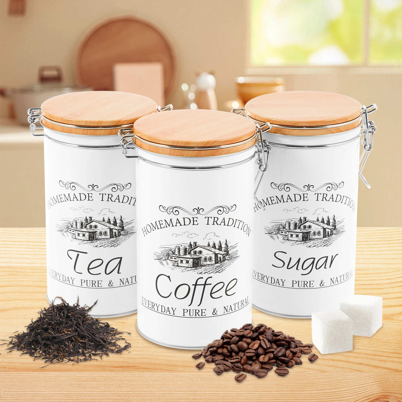 Coffee Tea Sugar Canister Set - Conjunto de 3 Peças: Latas de