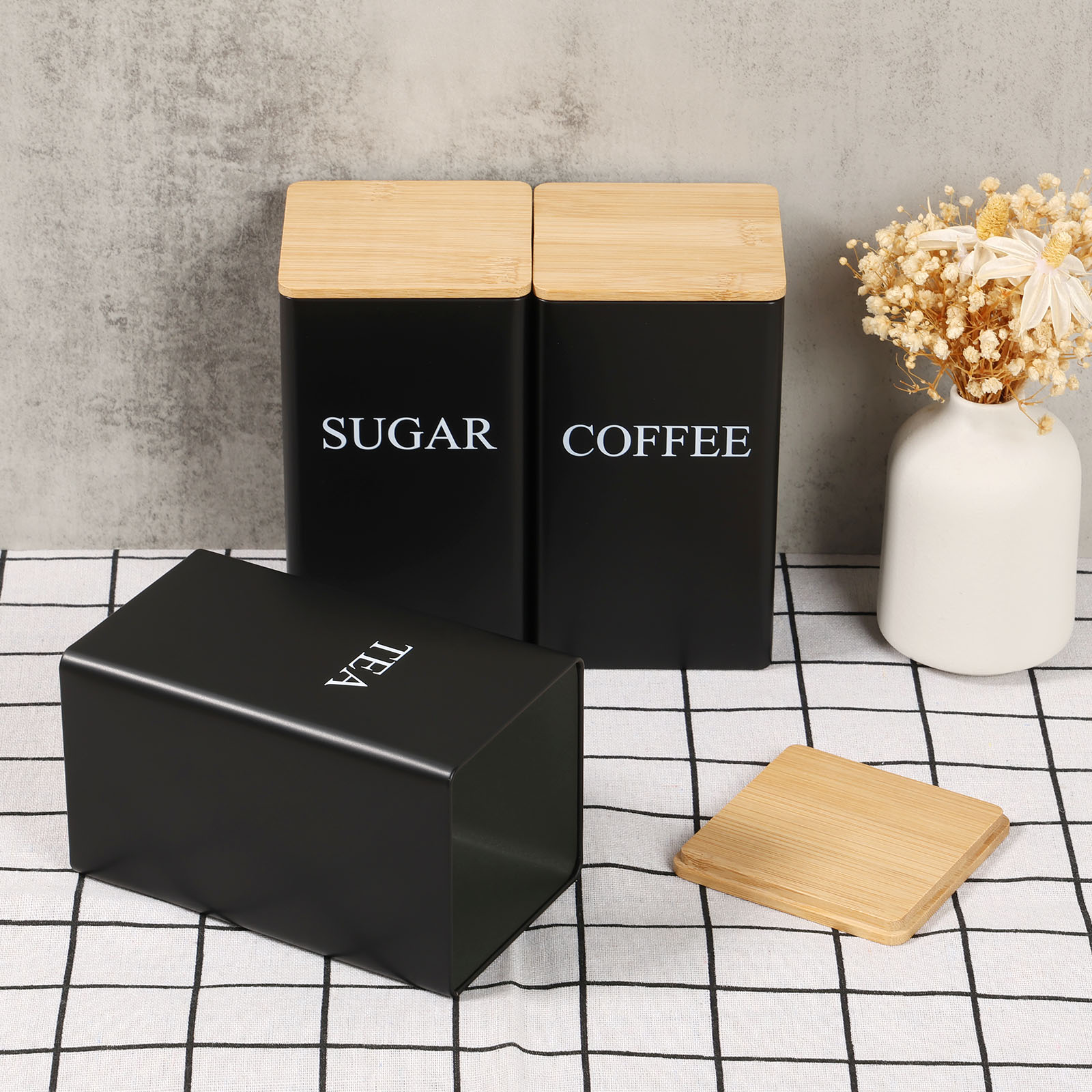 Coffee Tea Sugar Canister Set - Jarra de armazenamento de grãos de