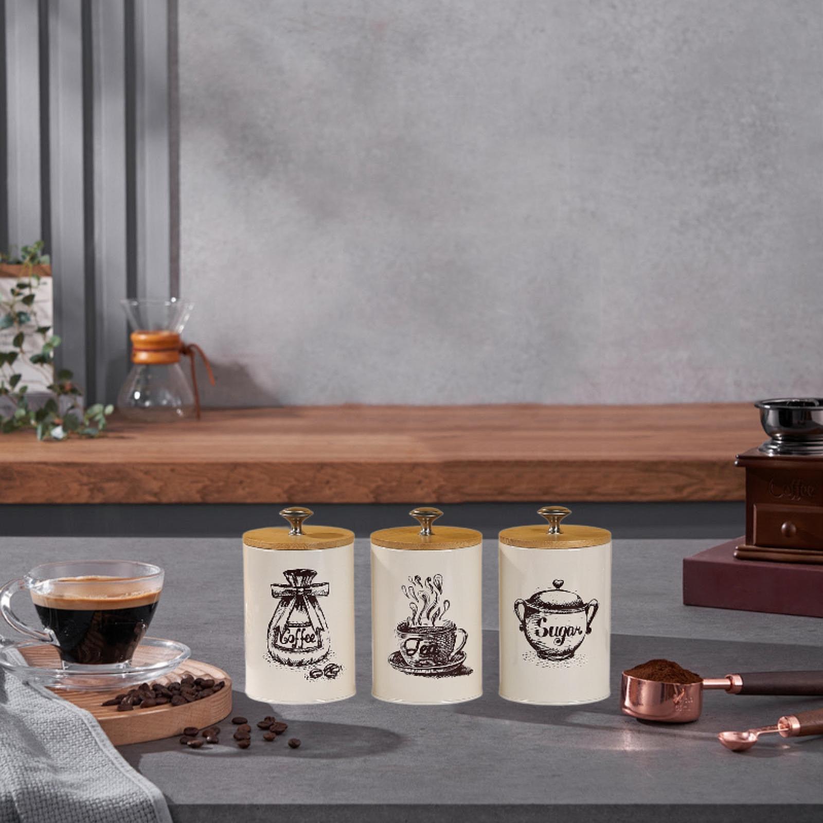 Conjunto de Latas para Café, C - Coffee Tea Sugar Canister Set avaliação e preço