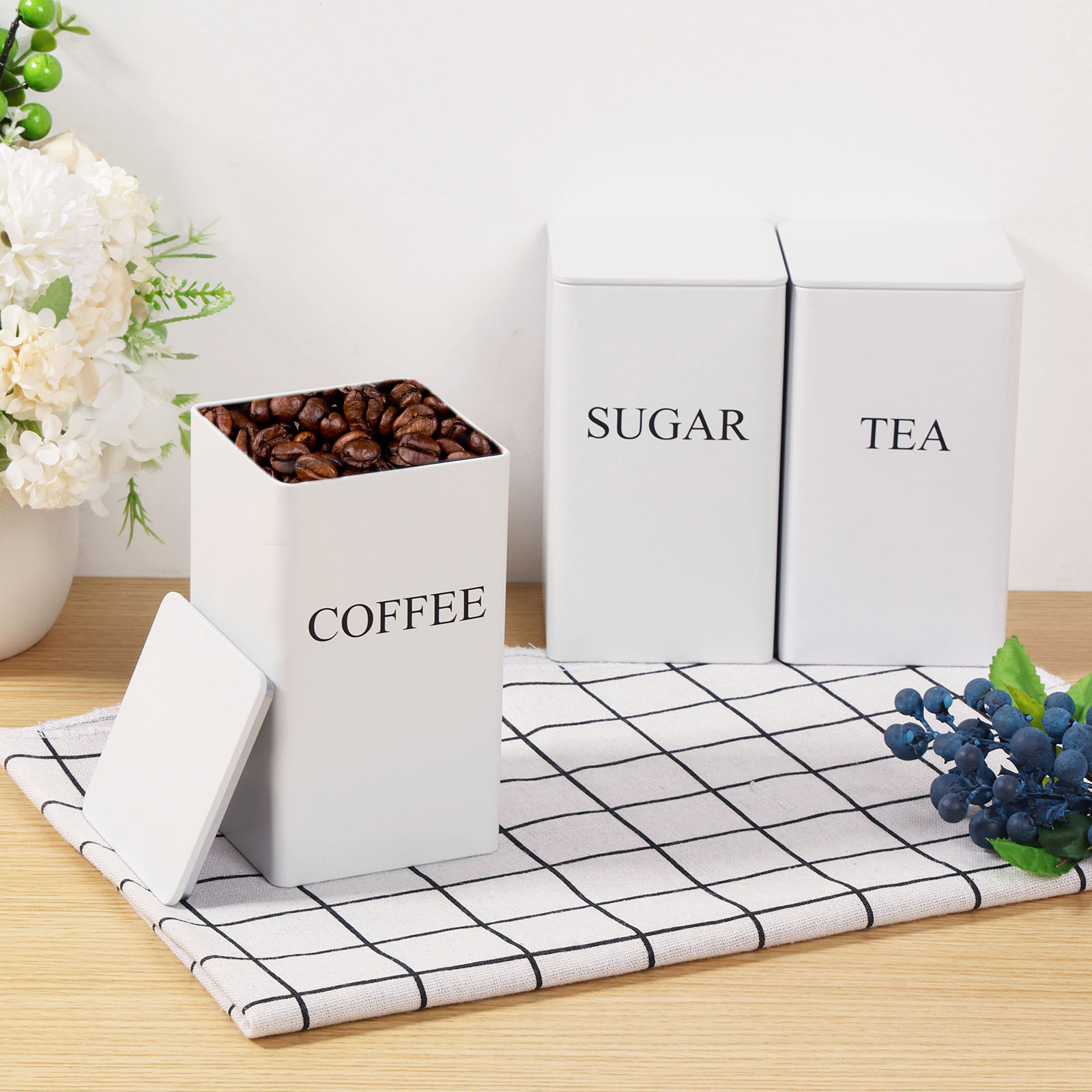 3 pçs caixas de armazenamento  - Coffee Tea Sugar Canister Set avaliação e preço