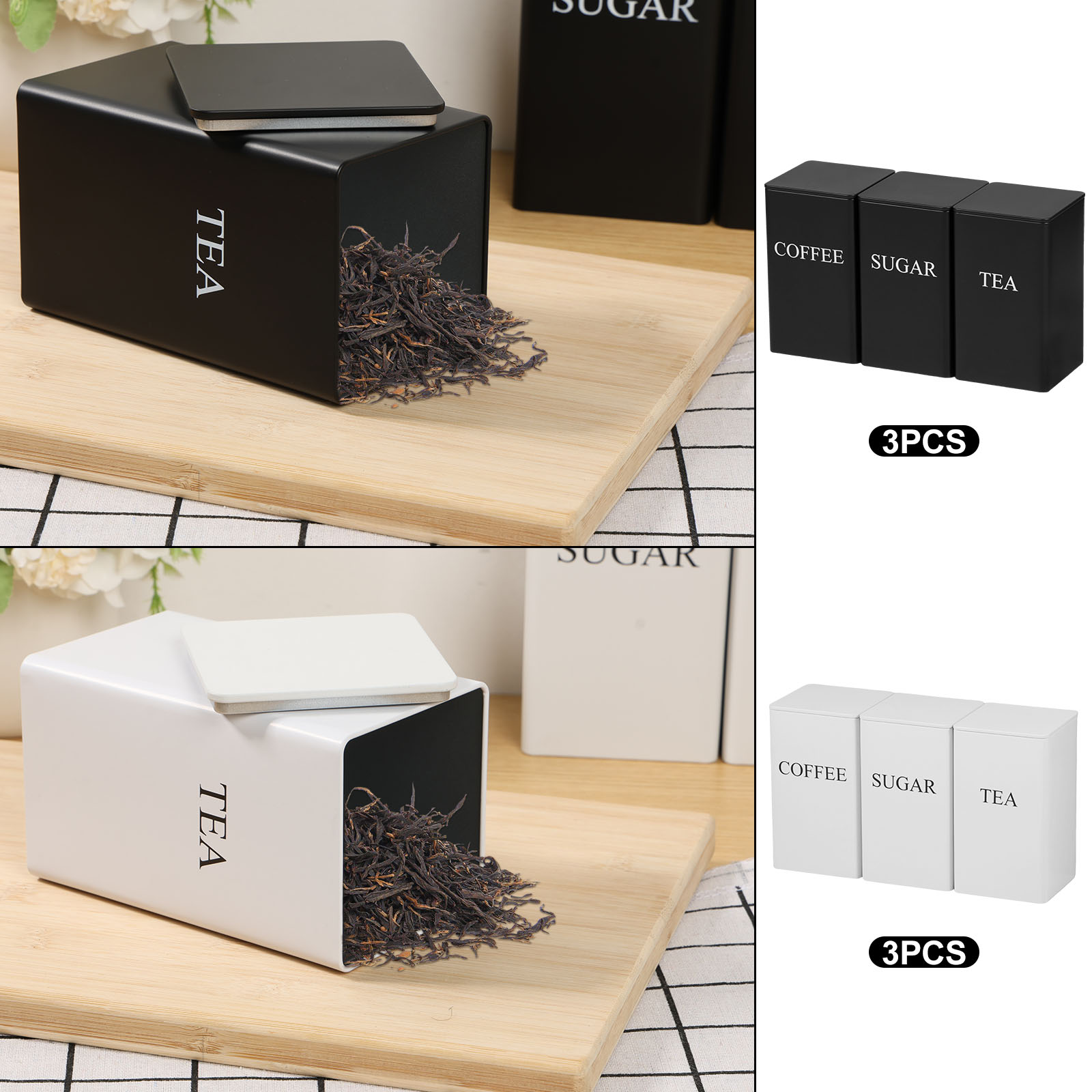 3 pçs caixas de armazenamento  - Coffee Tea Sugar Canister Set avaliação e preço