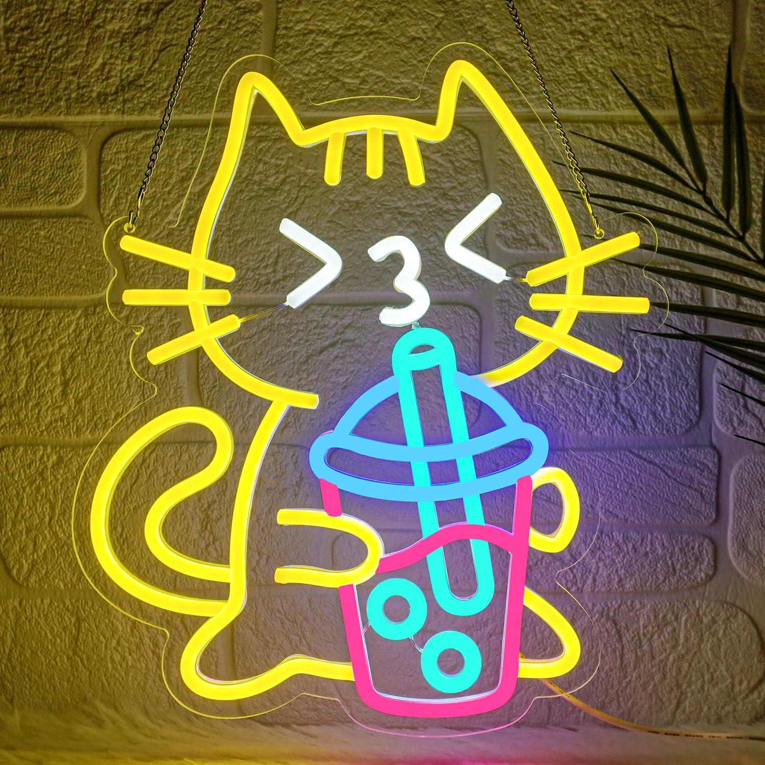 Letreiro Neon de Gato para Chá - Coffee Tea Neon Sign avaliação e preço