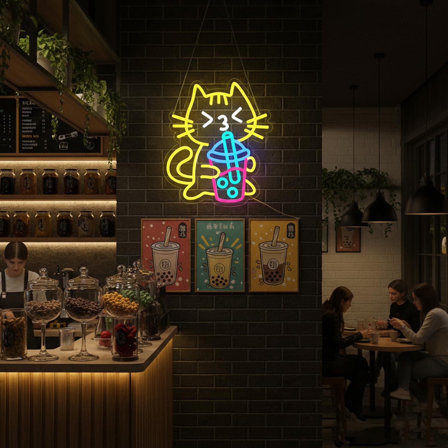 Letreiro Neon de Gato para Chá - Coffee Tea Neon Sign avaliação e preço