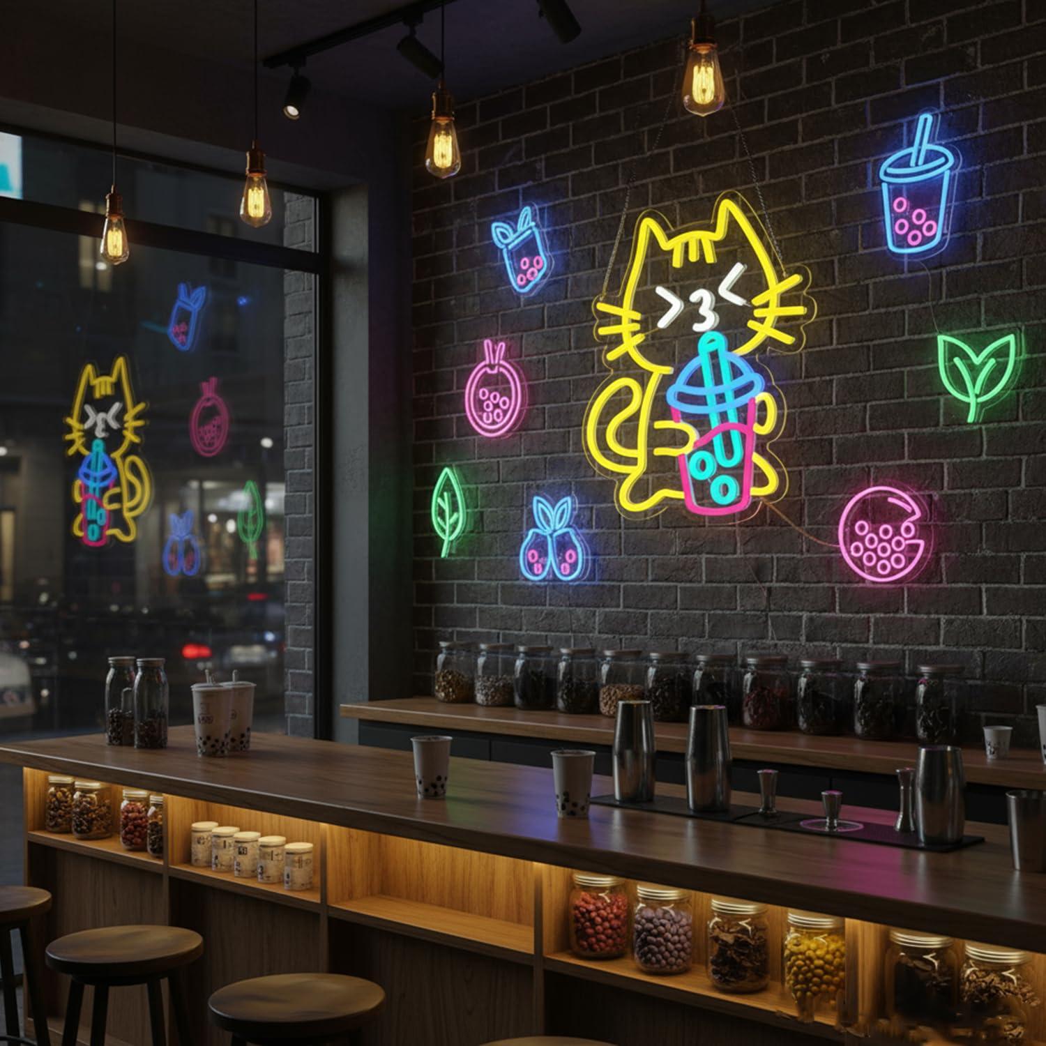 Letreiro Neon de Gato para Chá - Coffee Tea Neon Sign avaliação e preço