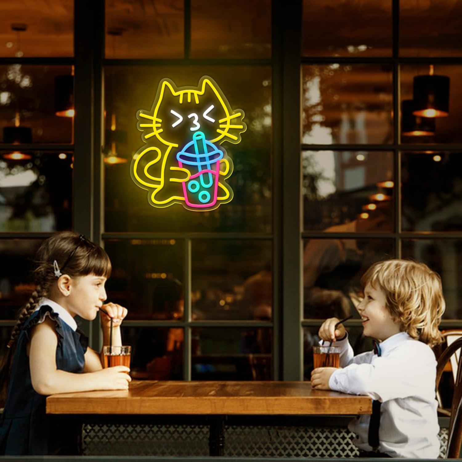 Letreiro Neon de Gato para Chá - Coffee Tea Neon Sign avaliação e preço