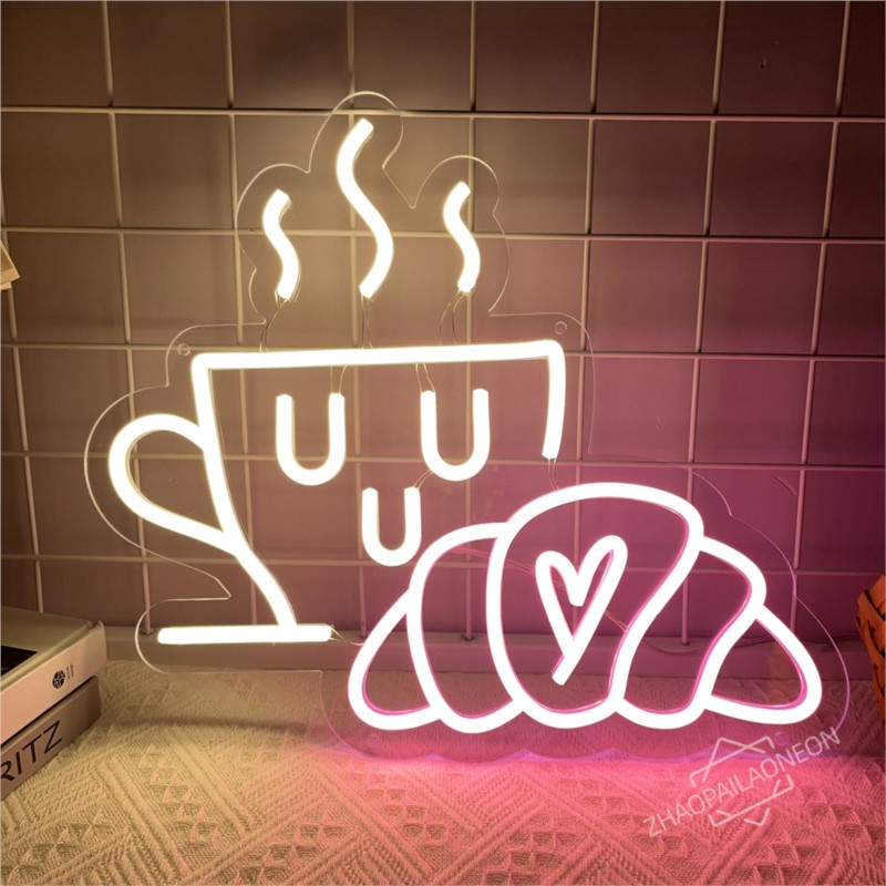 Café pão sinal de néon croissa - Coffee Tea Neon Sign avaliação e preço