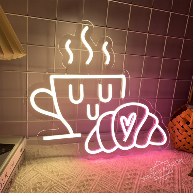 Café pão sinal de néon croissa - Coffee Tea Neon Sign avaliação e preço