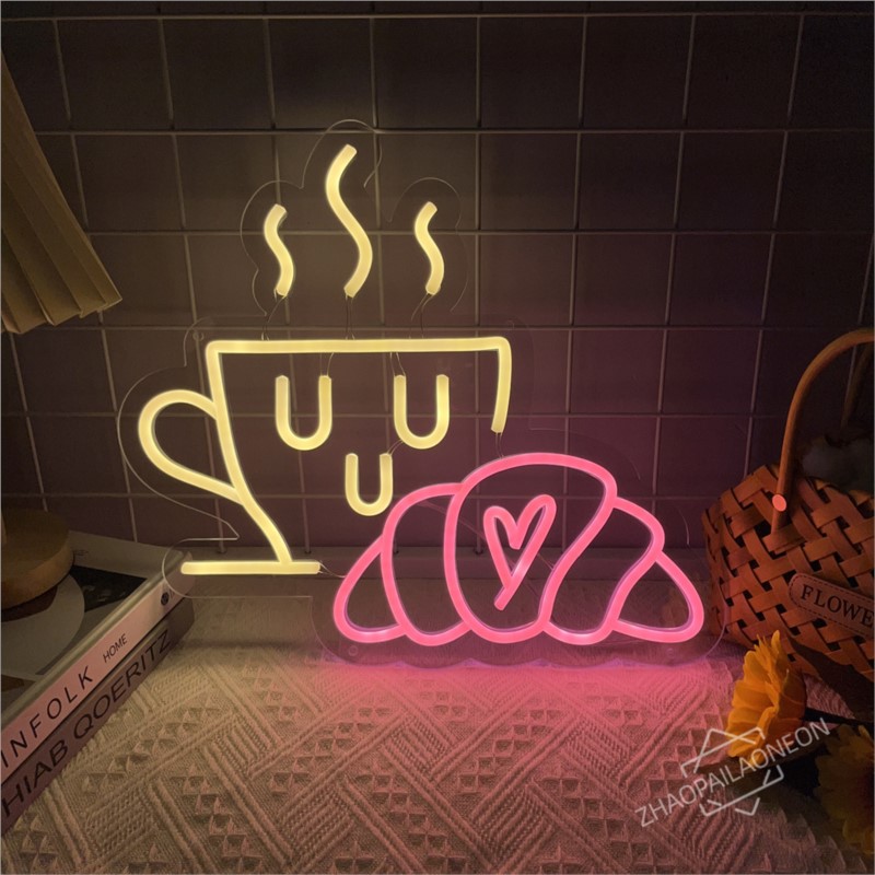 Café pão sinal de néon croissa - Coffee Tea Neon Sign avaliação e preço