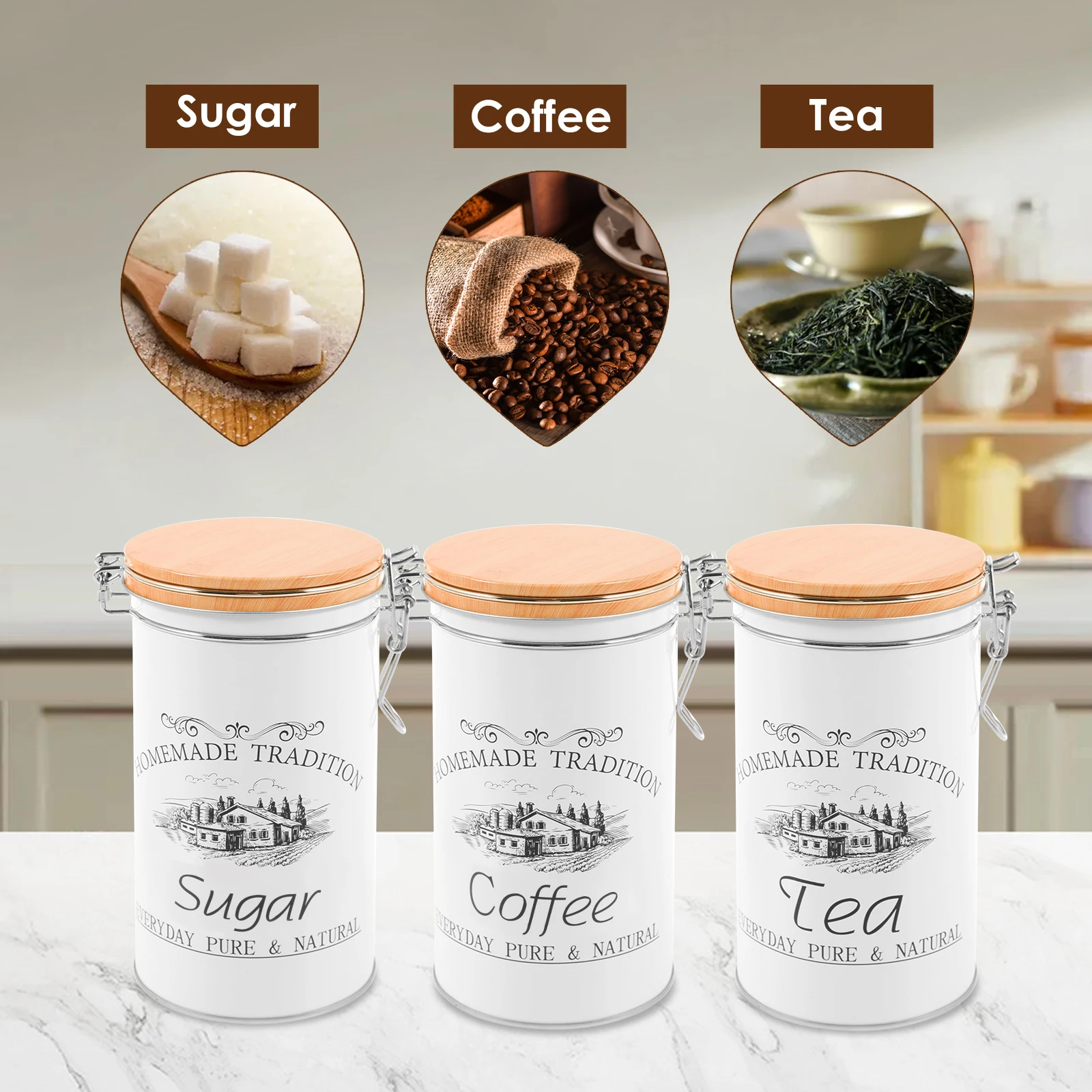 Conjunto de 3 Peças: Latas de  - Coffee Tea Sugar Canister Set avaliação e preço